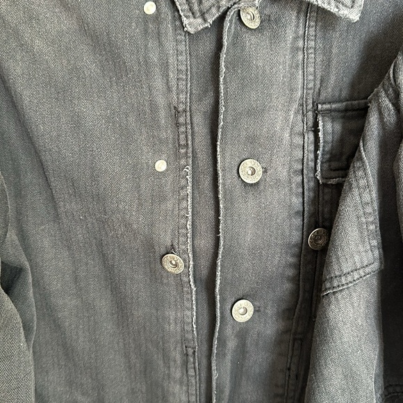 Free People Charcoal Denim Beaded Arm Patch Military Style Jacket - Picture 9 of 11